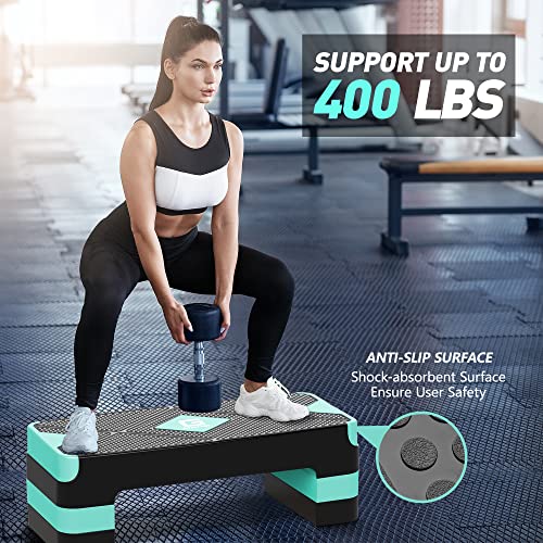 GYMMAGE Aerobic Exercise Step, Adjustable Aerobic Stepper for Exercise, Workout Step Platform for Step Up, 26.5" Step Deck with 4” 6” 8” Adjustable Height Risers, Women Home Gym Cardio Fitness