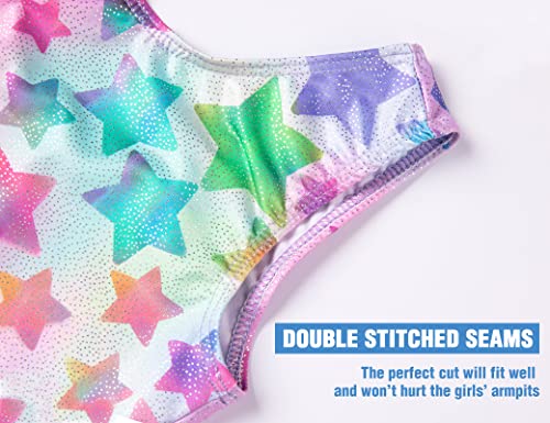 Gymnastics Leotards for Girls 4t 5t Sparkly Hotpink Purple Stars Sleeveless Biketard with Shorts Workout Unitards