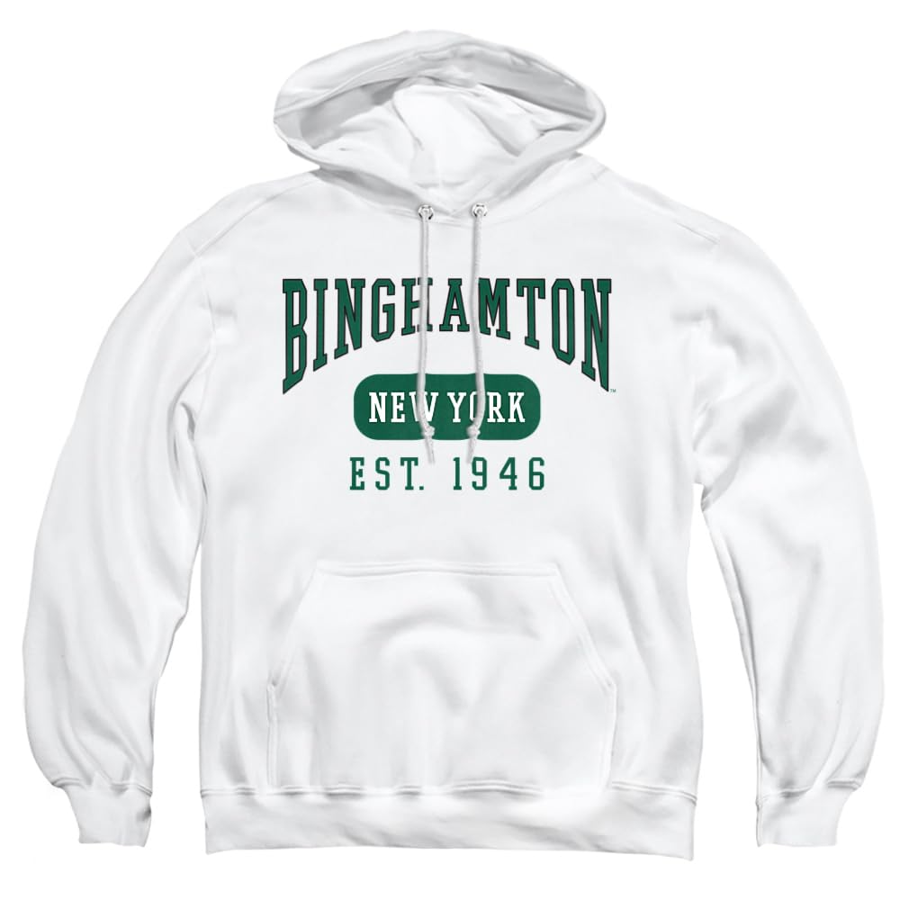 Binghamton University Official Established Date Unisex Adult Pull-Over Hoodie, White, Medium