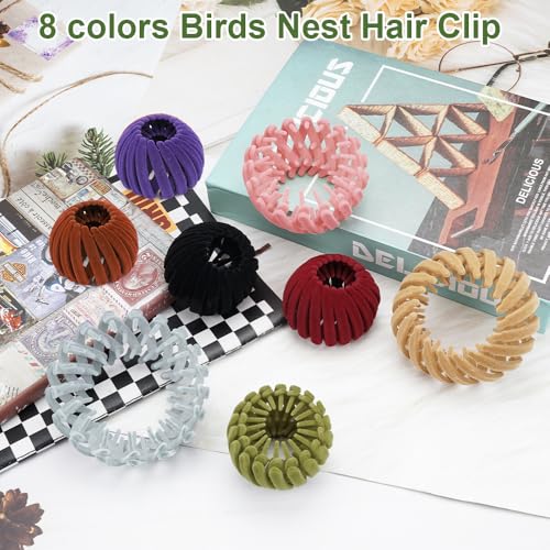 Aokid 8PCS Birds Nest Hair Clips - Expandable Hair Bun Maker Hair Accessories for Women Ponytail Holder Hair Bun Clip for Thin Thick Fine Curly Hair, Plastic Hair Barrettes Hair Scrunchies, Mix D