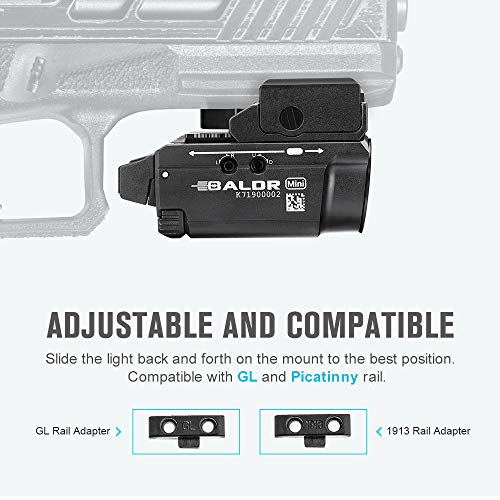 OLIGHT Baldr Mini 600 Lumens Rechargeable Weaponlight with Green Beam and White LED Combo, Magnetic USB Compact Tactical Flashlight with Adjustable Rail for G19, G45, Sig P320, and so on(Black)