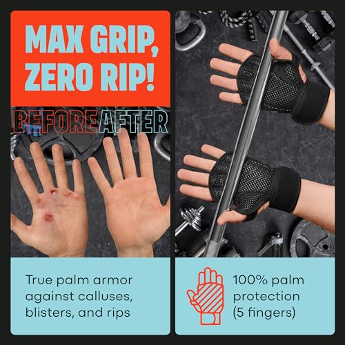 MAVA Open Gym Gloves for Men & Women; Padded Weight Lifting Gloves with Wrist Support for Comfort, Protection; Strong-Grip Fingerless Workout Gloves for Men & Women; Anti-Sweat Gym Accessories