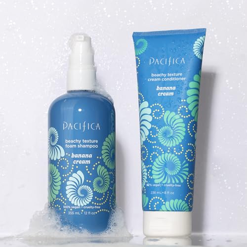 Pacifica Banana Cream Beachy Texture Conditioner – Texturizing Hair Treatment for Natural Beachy Waves, Hydrates & Adds Tousled Body, for All Hair Types Clean Beauty Vegan & Cruelty-Free, 8 Fl Oz