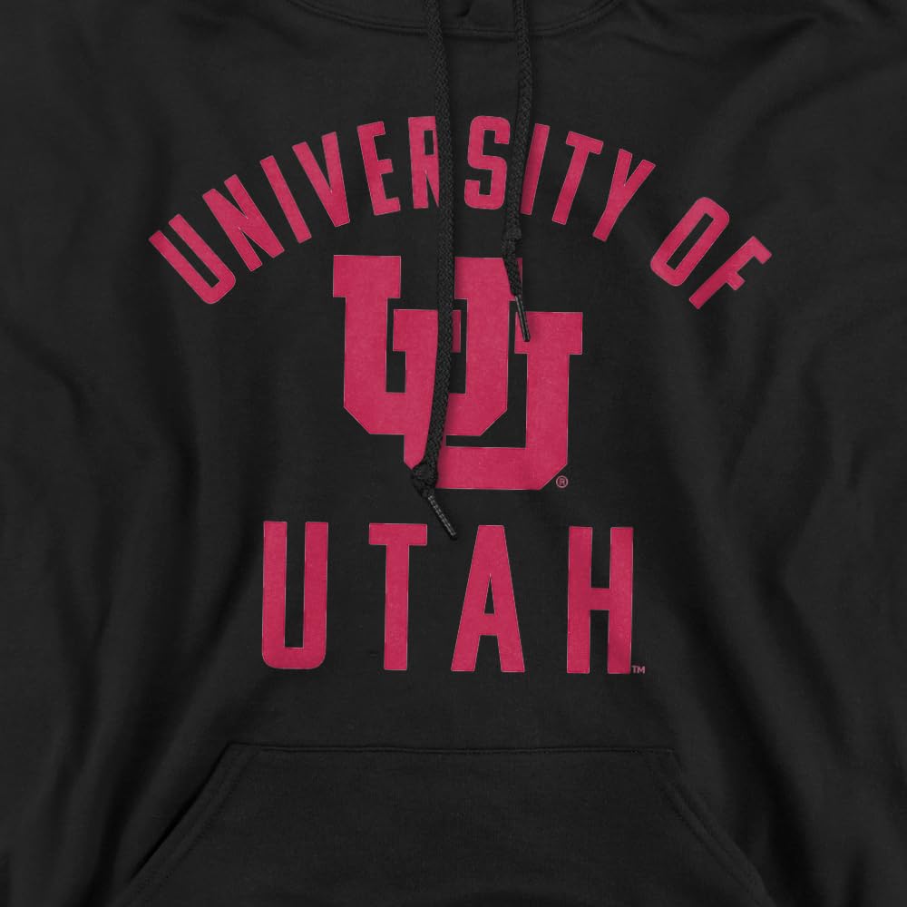 University of Utah Official One Color Utes Logo Unisex Adult Pull-Over Hoodie,Black Red, X-Large