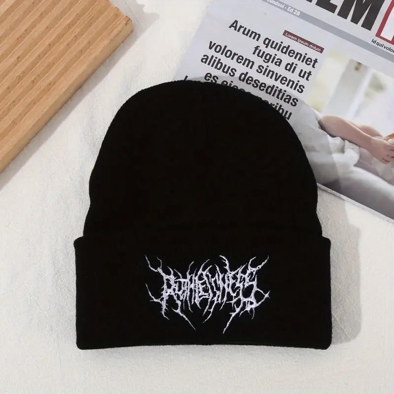 Black White Beanie Hat Men Stylish Gothic Scar Embroidery Knitted Fashion Winter Cap Street Ski Skull Soft Warm Unisex Women Teens