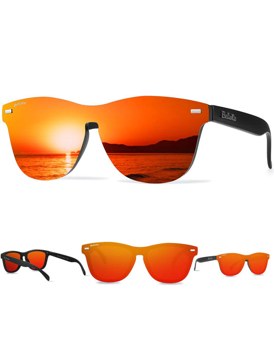 MESHA Polarized Rimless Sunglasses for Men and Women, Trendy Unisex Lightweight Sunglasses, Square Mirrored with Reflective One Piece Orange Lens Sunglasses UV400 Protection for Driving Fishing Golf