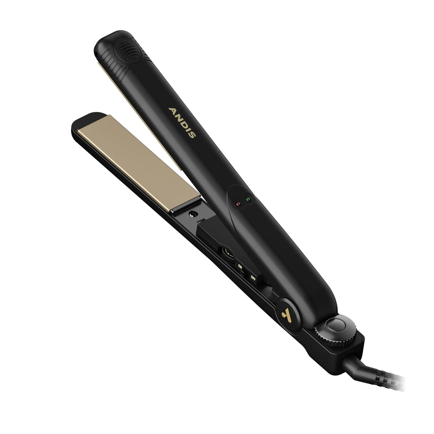Andis 67615 Professional High Heat 1-inch Ceramic Tourmaline Ionic Flat Iron - Fast, Frizz-Free Ceramic Hair Straightener, Gentle Glide for Waves, Curls, and Smooth Hair, Black/Gold
