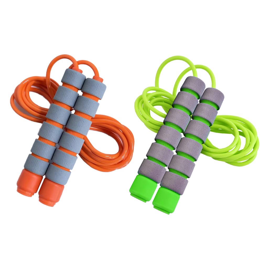Adjustable Soft Skipping Rope with Skin-Friendly Foam Handles for Kids, Children, Students and Adults - Orange & Green-Adjustable Soft Skipping Rope with Skin-Friendly Foam Handles for Kids, Children