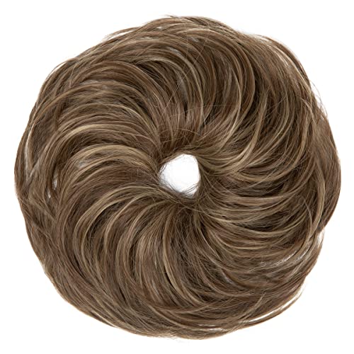 SARLA 2PCS Messy Hair Bun Hair Pieces Wavy Curly Synthetic Updo Fake Scrunchies Ponytail Extension for Women Dark Grey
