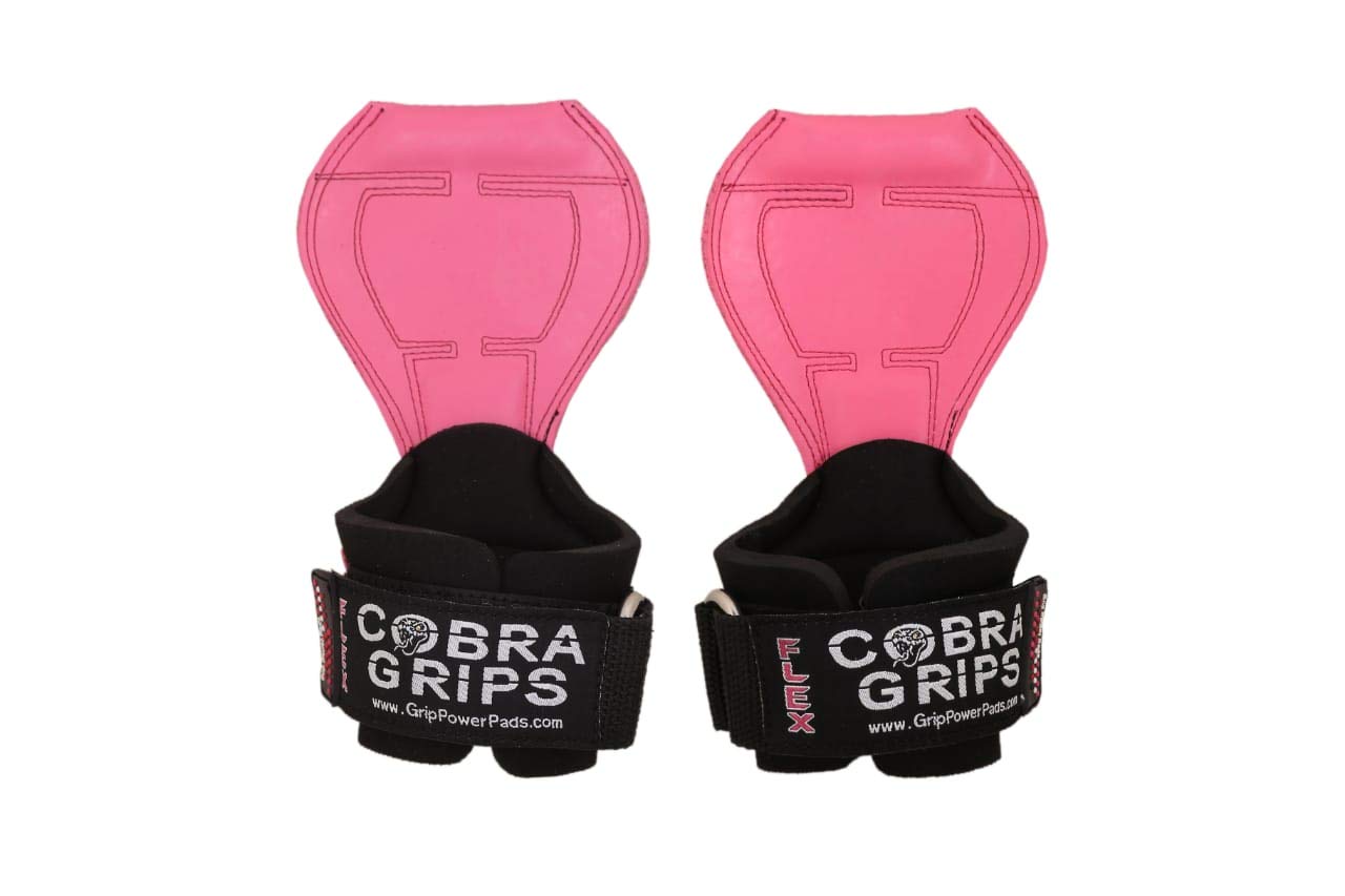 2018 Cobra Grips Flex Model Weight Lifting Gloves Heavy Duty Straps Alternative Power Lifting Hooks Best for Deadlifts with Padded Wrist Wrap Support Bodybuilding (Large, Pink Rubber)