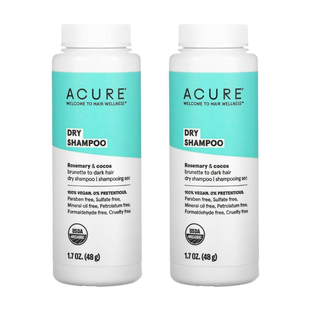 Acure Dry Shampoo - Brunette to Dark Hair - Powder Hair Care for Brunette - Refresh Treated Color Tinted Hair & Extend Cleansing with Cocoa & Rosemary Formula - 100% Vegan - 1.7 Oz (2 Pack)