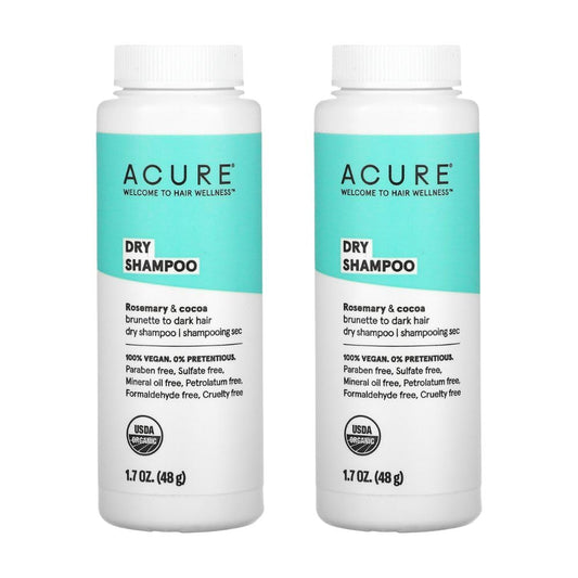 Acure Dry Shampoo - Brunette to Dark Hair - Powder Hair Care for Brunette - Refresh Treated Color Tinted Hair & Extend Cleansing with Cocoa & Rosemary Formula - 100% Vegan - 1.7 Oz (2 Pack)