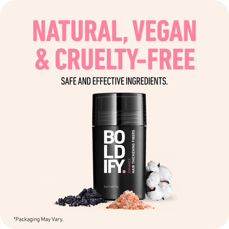 BOLDIFY Hair Fibers (12g) - Fill In Thinning and Fine Hair for an Instantly Fuller, Thicker Look - 14 Shades for Women & Men - Black