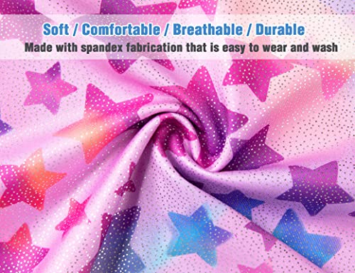 Gymnastics Leotards for Girls 4t 5t Sparkly Hotpink Purple Stars Sleeveless Biketard with Shorts Workout Unitards