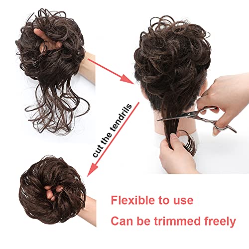 KETHBE Messy Bun Hair Piece Tousled Updo Hair Buns Extension Elastic Hair Band Hair Pieces Curly Hair Bun Scrunchie For Women (Taupe Brown Mix Dark Ash Blonde)