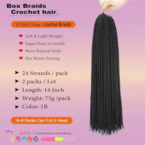Crochet Box Braids 6 Packs 144 Strands 14 Inch Goddess Box Braids Crochet Hair Pre looped Crochet Hair 3x Crochet Braids for Black Women (14 Inch 1B)