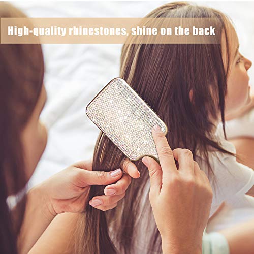 Hair Brush Detangles Instantly Removing Tangles, Knots, Fly Aways Exceptional Wig Brush For Hair Wraps & Weave Management Handmade Luxury Bling Crystal Paddle Brush Cute Rhinestone (AB Color)