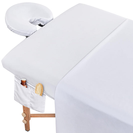 6 Sets Microfiber Massage Table Sheets Set, Massage Sheet Set with Storage Pocket Include Massage Table Cover, Massage Fitted Sheet, Massage Face Rest Cover for Beauty Salon Spa Hair Salon (White)