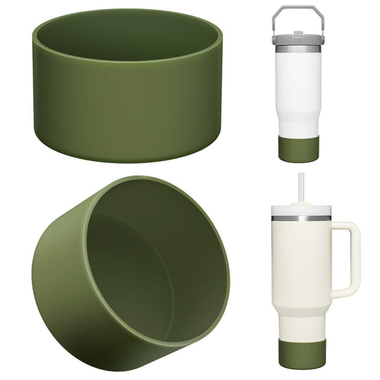 Upgrade 2PCS Protective Silicone Boot Bumper for Stanley Quencher Adventure 40oz 30oz IceFlow 20oz 30oz Tumbler, Water Bottle Bottom Sleeve Cover Accessories for Stanley Mug Cup(Army Green)