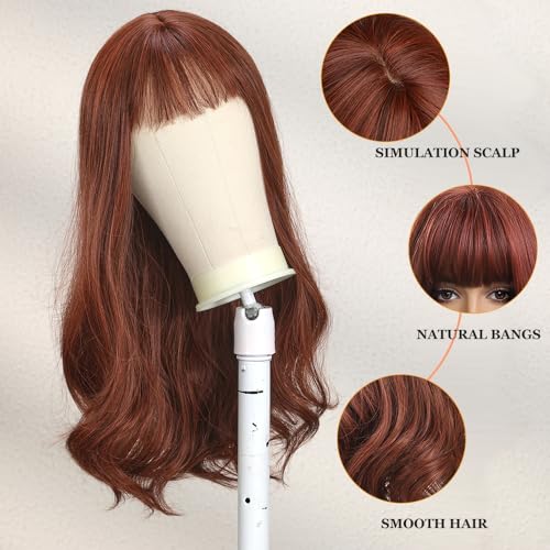 Esmee 24 Inches Long Wavy Wine Red Wigs for Women Natural Synthetic Hair Heat Resistant Wigs with Bangs for Daily Party Cosplay Use (Burgundy)