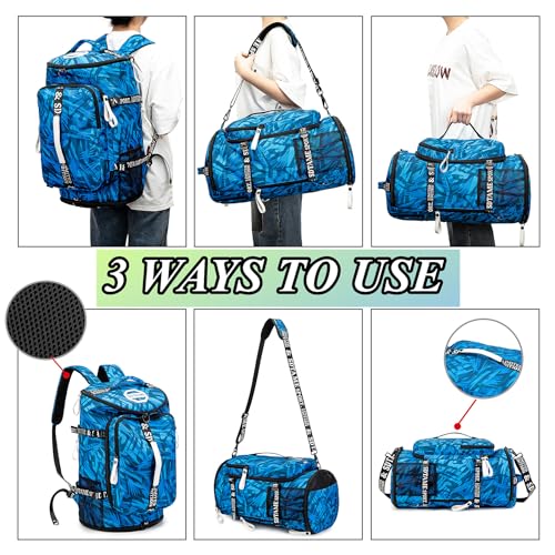 Gym Duffle Bag Backpack with Shoe Compartment,4 ways Travel Backpack for Women and Men,Multi-Functional Weekender bag with Waterproof Layer&Laptop Compartment for Fitness, Travel,Camping(Black)