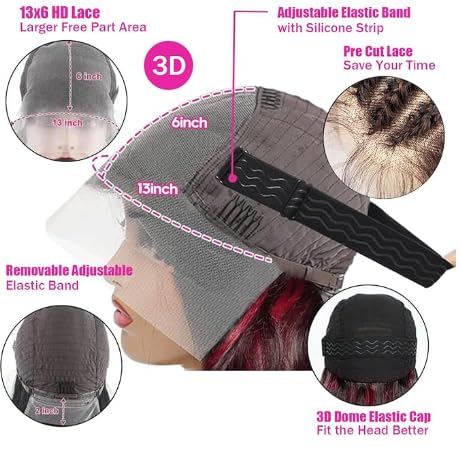 200% Density Glueless Wig Black Red Blonde Wig red and blonde highlight wig human hair Body Wave Lace Front Wigs Human Hair 13X6 Lace Front Human Hair Wigs Pre Plucked with Baby Hair 28 Inch