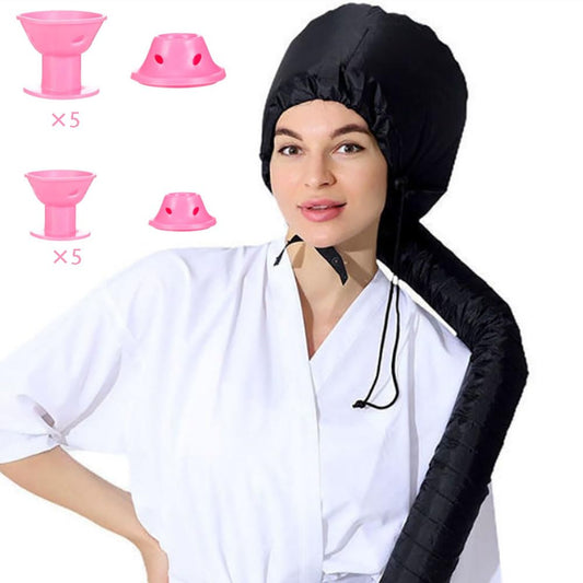 Acnyddlw Hair Dryer Bonnet, Bonnet Hair Dryer Attachment, Upgraded Hair Dryer Bonnet with Chin Strap and Longer Extended Hose, Adjustable Dryer Cap with Headband with 10 Silicone Hair Curlers