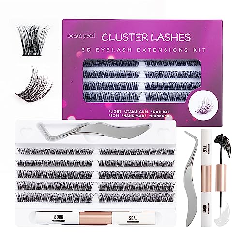 3D Thick Lash Extension Kit 320 Pcs Fluffy Lash Clusters 60D+80D 10-16mm Eyelash Extension Kit Individual Lashes with Bond and Seal Glue Tweezers DIY Eyelash Extensions for Beginners (60D+80D)