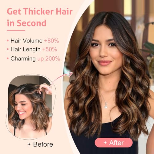 KUIRAN Hair Extensions, Clip in Hair Extensions 12" Short Curly Wavy Black Brown Hair Extensions 4PCS Hair Extensions Invisible Lace Weft Natural Soft Hairpieces for Women - Black Brown