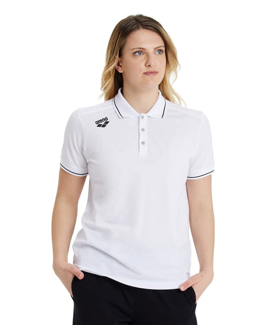 ARENA Unisex Team Solid Polo T-Shirt Short Sleeve Cotton Active Tee Regular Fit Athletic Top Gym Exercise Swimmers Training, White, Small