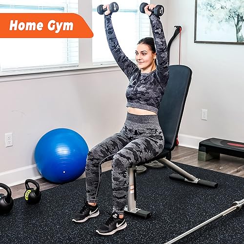 SUPERJARE 0.4'' Thick 6 Pcs 24 Sq Ft Rubber Top Exercise Equipment Mats, High Density EVA Foam Mats with Rubber Top, Interlocking Gym Flooring for Home Gym, Protective Workout Mat, Black