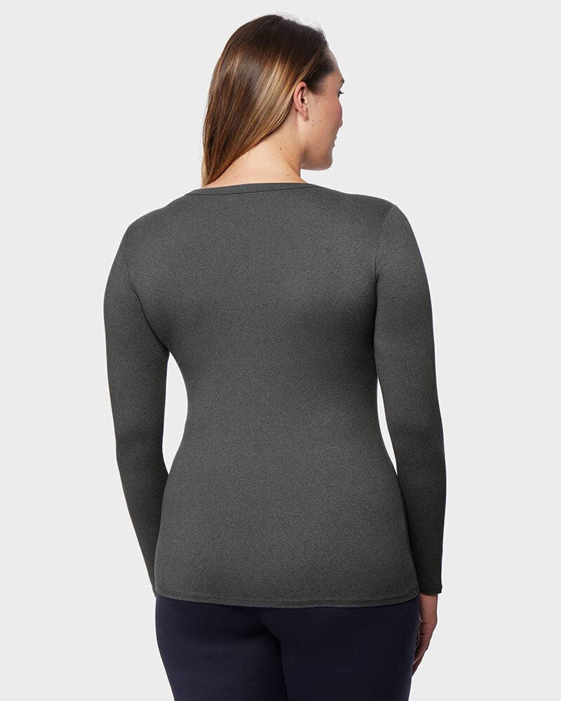 32 Degrees Women's Lightweight Baselayer Crew Top | Long Sleeve | Form Fitting | 4-Way Stretch | Thermal, Charcoal Heather, Small