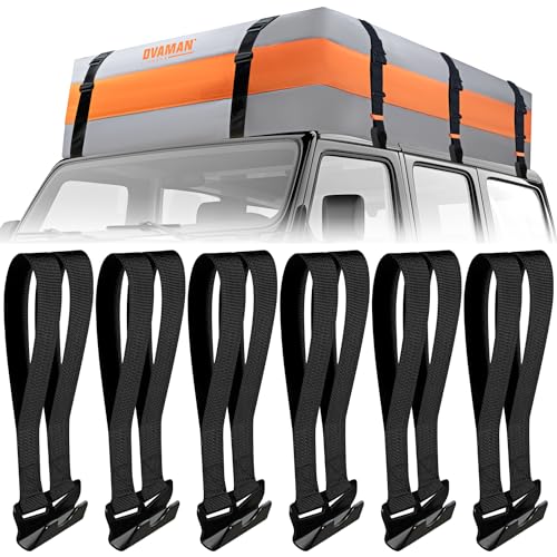 6 Rooftop Cargo Tie Down Hook Straps-Secure Any Car Roof Bag, Roof Rack Cargo Carrier,or Car Top Carrier,Durable and Solid, No Roof Rack Required, Compatible with Most Cars - Registered Patent (black)