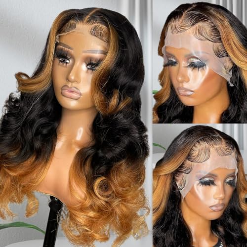 200% Density 13x6 Lace Front Wigs Human Hair Pre Plucked Body Wave HD Transparent Ombre Lace Front Wigs With Baby Hair Glueless Wigs Human Hair 13x6 Blonde Colored Human Hair Wig For Women 24 Inch