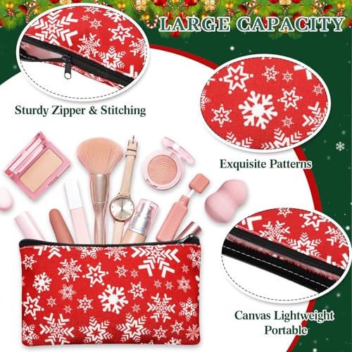 SilTriangle 24 Pieces Makeup Bags Bulk Canvas Cosmetic Bags Purse Organizer Zipper Cosmetic Pouch Portable Travel Toiletry Pouch for Women Men Gifts, 7 x 4 Inch (Christmas)