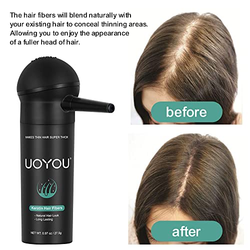 UOYOU GREY Hair Fibers for Thinning Hair 27.5g Bottle with Applicator | Undetectable & Natural Keratin Hair Fibers Concealer for Hair Loss for Men and Women | Hair Building Fibres Powder [GREY]