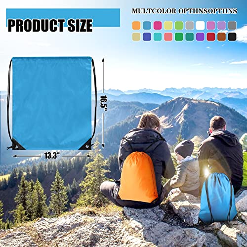 Grneric 40 Pieces Drawstring Backpack Bulk Cinch Sackpack Ployster Drawstring Bags for Gym Party Trip(Sky Blue)