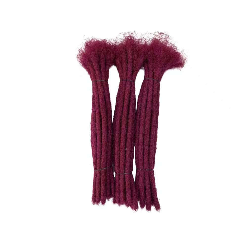 loc extensions Human Hair #Burgundy 8 Inch 10 Strands 0.4cm Thickness for Man/Women/Kid 100% Handmade Can Be Dyed Bleached Curled and Real Permanent Human Hair Dreadlock Extensions