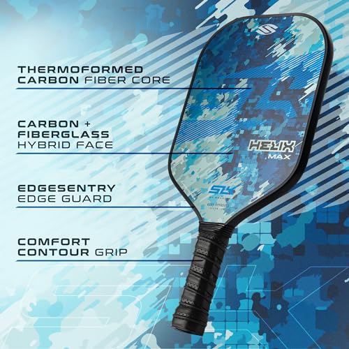 2024 SLK Helix Pro Pickleball Paddle | Carbon Fiber & Fiberglass Hybrid Face | Thermoformed Carbon Fiber Core | Unmatched Control | Camo Glitch