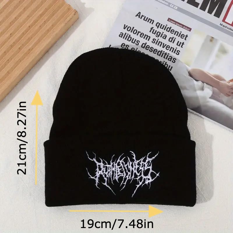 Black White Beanie Hat Men Stylish Gothic Scar Embroidery Knitted Fashion Winter Cap Street Ski Skull Soft Warm Unisex Women Teens