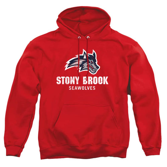 Stony Brook University Official Seawolves Logo Unisex Adult Pull-Over Hoodie,Red, Medium