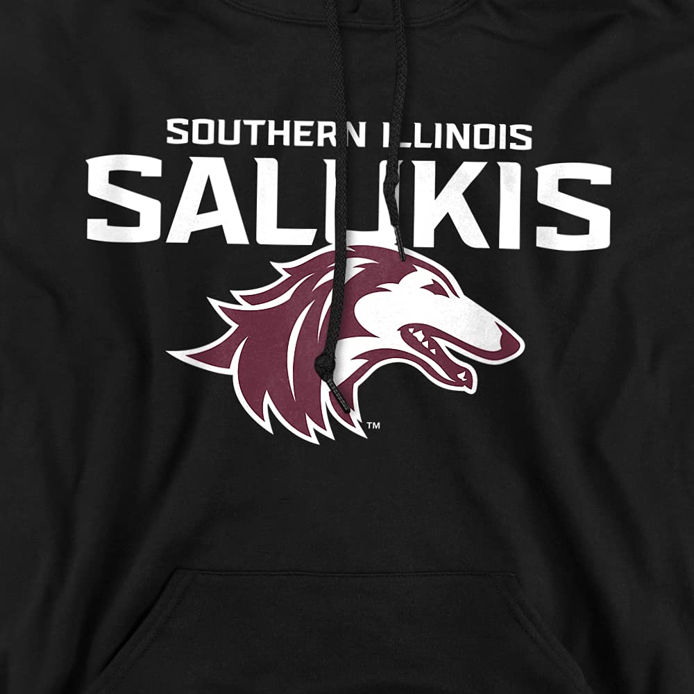 Southern Illinois University Official One Color Siu Salukis Logo Unisex Adult Pull-Over Hoodie,Black, X-Large
