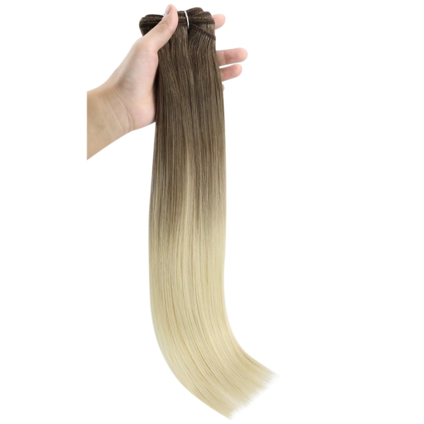 Full Shine Weft Hair Extensions Human Hair For Women Sew In Hair Extensions Straight Hair Balayage Color Ash Brown To Platinum Blonde Straight Hair Bundles Sew In Real Hair 12 Inch