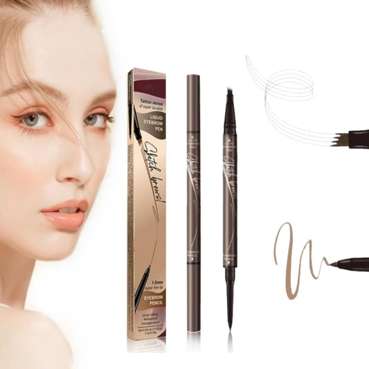 2 in 1 Eyebrow Pencil, 2025 NEW Magic Eyebrow Tattoo Pencil 4 Fork Tip, Waterproof Eyebrow Pen Microblading Eyebrow Pencil Natural Fine Stroke Eyebrow Pen (Dark Brown)