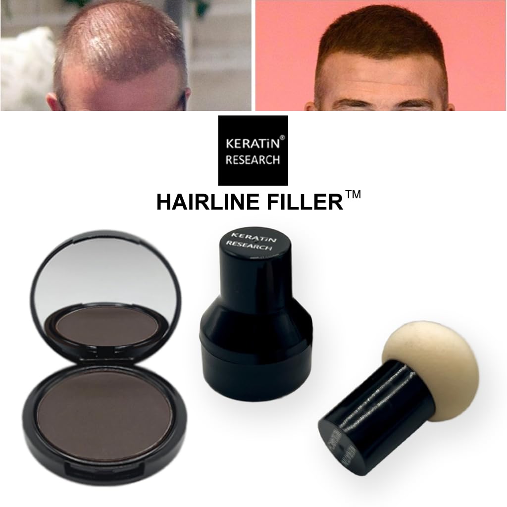 KERATIN RESEARCH Hairline Filler Unisex Mineral Powder Root Touch-Up Hair loss Concealer Scalp & Beard Bald Patch Coverage Fibers for Thinning Hair Waterproof Organic Natural look (DARK BLONDE, XL)