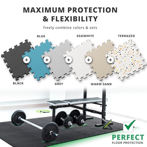 Gym Flooring Set - Interlocking EVA Soft Foam Floor Mat, 18 Pieces Puzzle Rubber Tiles Protective Ground Surface Protection, Play Workout Exercise Mats Underlay Matting Sports Pool Home Fitness Garage