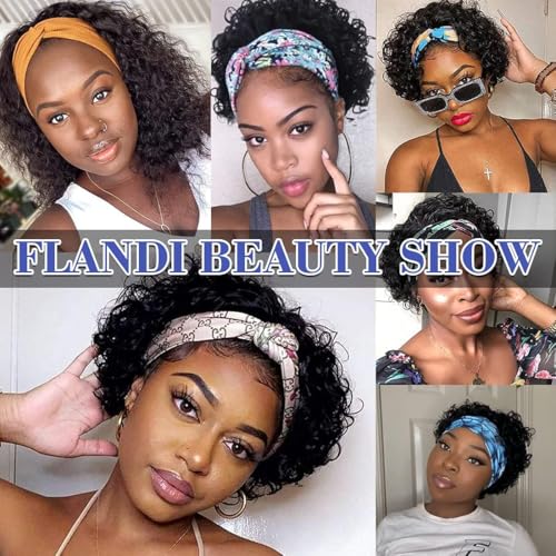 Headband Wig Human Hair Pixie Cut wig Human Hair Wigs For Black Women 1B 6 Inch Curly Wigs For Black Women Black Curly Wig Short Black Wigs For Women Glueless Wig Cheap Short Curly Human Hair Wigs