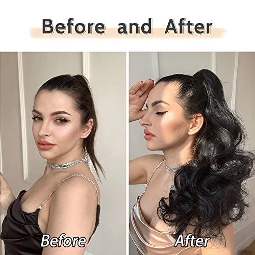 StrRid Pony Tail Extensions Wavy Claw Clip Ponytail Extension 20" Long Fake Ponytails Synthetic Fluffy Heat Resistant Clips in Hair Pieces for Black Women Party Daily Use 6 Oz Natural Black