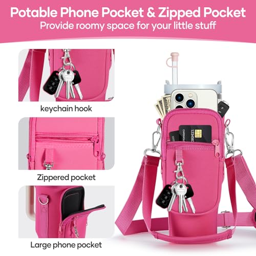 linmaya Water Bottle Carrier Bag with Phone Pocket for Stanley Cup 40/30oz,Insulated Neoprene Water Bottle Holder Cross-boday Bag with Adjustable Shoulder & Handheld Strap Stanley Cup Accessories