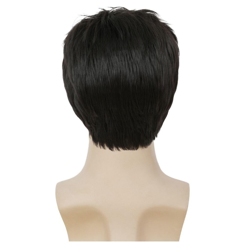 Dai Cloud Mens Black Short Wigs Natural Hair Wig Fluffy Synthetic Fibre Heat Resistant Male Wig